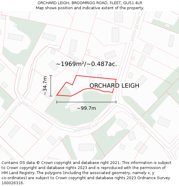 ORCHARD LEIGH, BROOMRIGG ROAD, FLEET, GU51 4LR: Plot and title map