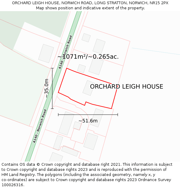 ORCHARD LEIGH HOUSE, NORWICH ROAD, LONG STRATTON, NORWICH, NR15 2PX: Plot and title map