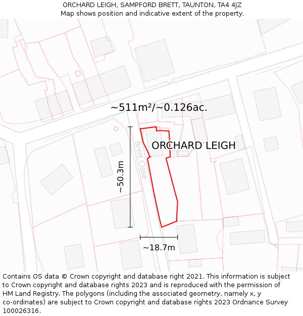 ORCHARD LEIGH, SAMPFORD BRETT, TAUNTON, TA4 4JZ: Plot and title map