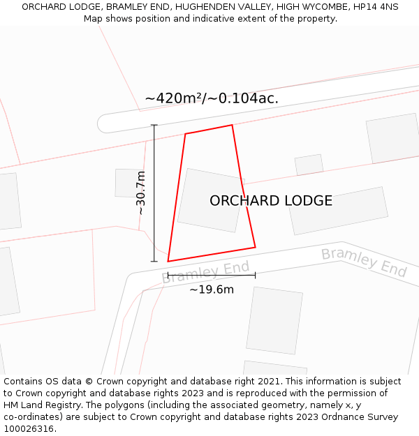 ORCHARD LODGE, BRAMLEY END, HUGHENDEN VALLEY, HIGH WYCOMBE, HP14 4NS: Plot and title map