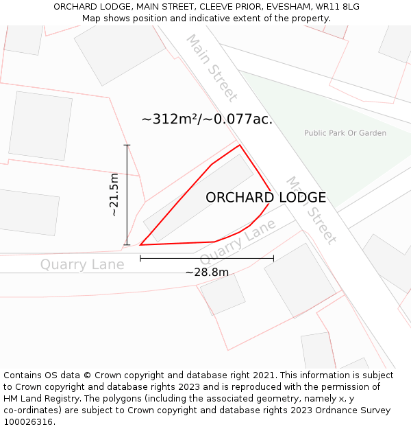 ORCHARD LODGE, MAIN STREET, CLEEVE PRIOR, EVESHAM, WR11 8LG: Plot and title map