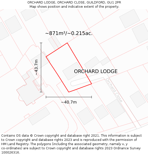 ORCHARD LODGE, ORCHARD CLOSE, GUILDFORD, GU1 2PR: Plot and title map