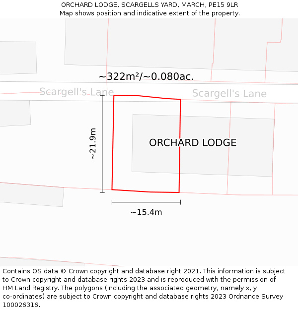 ORCHARD LODGE, SCARGELLS YARD, MARCH, PE15 9LR: Plot and title map