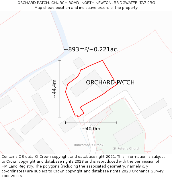 ORCHARD PATCH, CHURCH ROAD, NORTH NEWTON, BRIDGWATER, TA7 0BG: Plot and title map