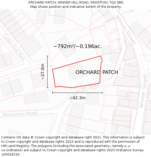 ORCHARD PATCH, WINNER HILL ROAD, PAIGNTON, TQ3 3BS: Plot and title map