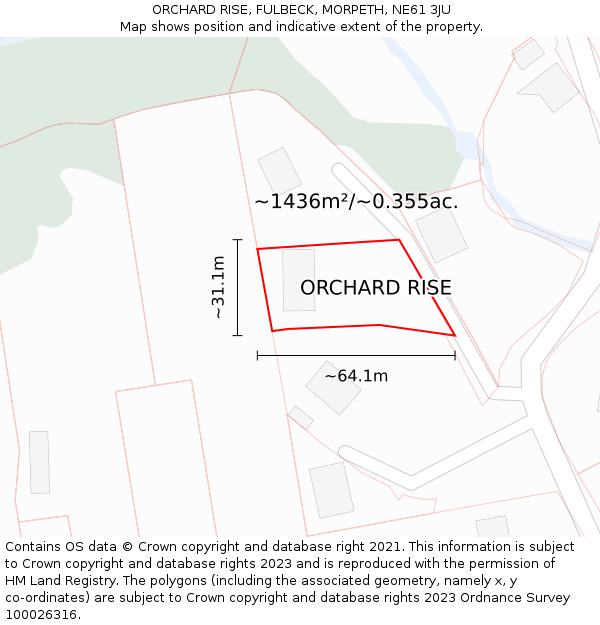 ORCHARD RISE, FULBECK, MORPETH, NE61 3JU: Plot and title map