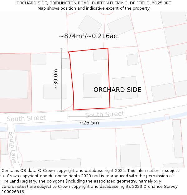 ORCHARD SIDE, BRIDLINGTON ROAD, BURTON FLEMING, DRIFFIELD, YO25 3PE: Plot and title map