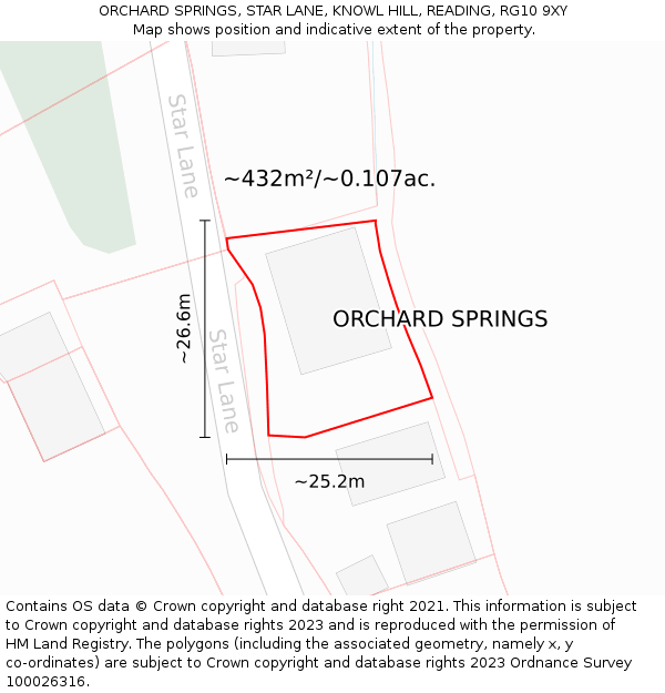 ORCHARD SPRINGS, STAR LANE, KNOWL HILL, READING, RG10 9XY: Plot and title map