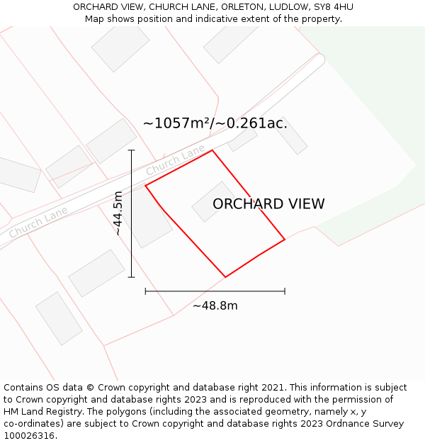ORCHARD VIEW, CHURCH LANE, ORLETON, LUDLOW, SY8 4HU: Plot and title map
