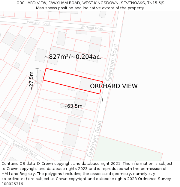 ORCHARD VIEW, FAWKHAM ROAD, WEST KINGSDOWN, SEVENOAKS, TN15 6JS: Plot and title map