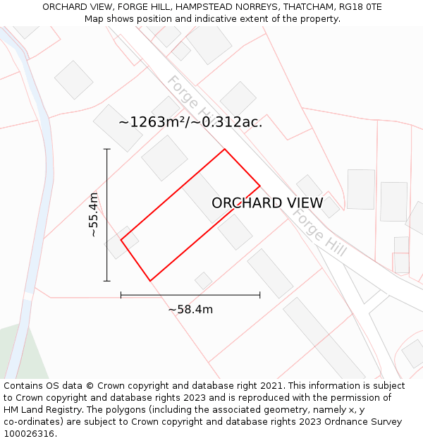 ORCHARD VIEW, FORGE HILL, HAMPSTEAD NORREYS, THATCHAM, RG18 0TE: Plot and title map