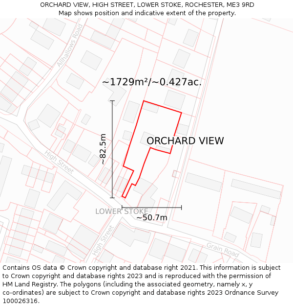 ORCHARD VIEW, HIGH STREET, LOWER STOKE, ROCHESTER, ME3 9RD: Plot and title map