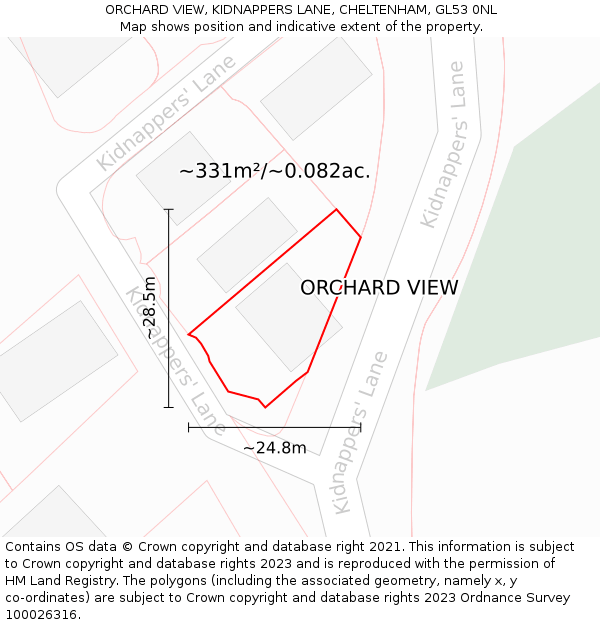 ORCHARD VIEW, KIDNAPPERS LANE, CHELTENHAM, GL53 0NL: Plot and title map