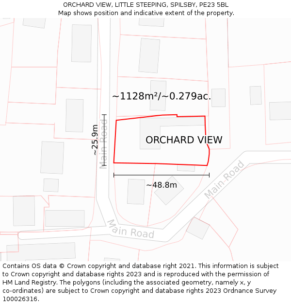 ORCHARD VIEW, LITTLE STEEPING, SPILSBY, PE23 5BL: Plot and title map