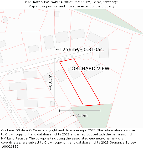 ORCHARD VIEW, OAKLEA DRIVE, EVERSLEY, HOOK, RG27 0QZ: Plot and title map