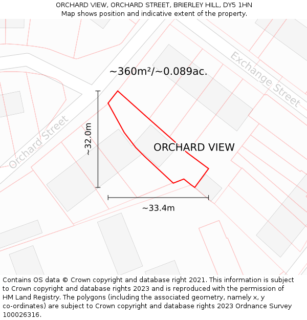 ORCHARD VIEW, ORCHARD STREET, BRIERLEY HILL, DY5 1HN: Plot and title map