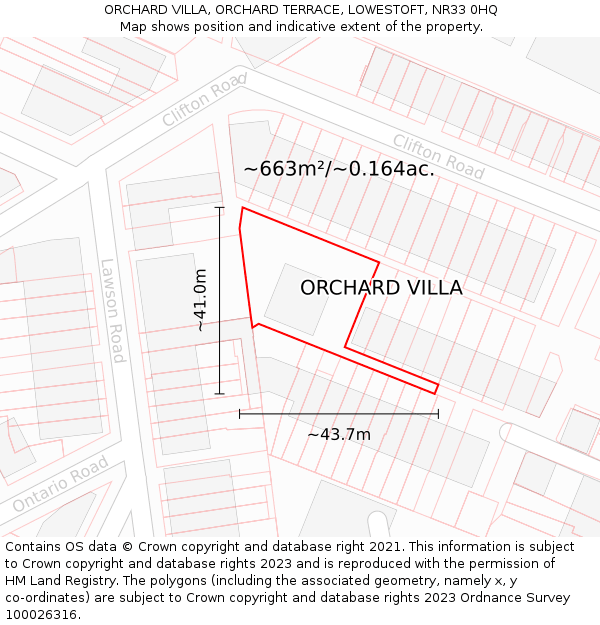 ORCHARD VILLA, ORCHARD TERRACE, LOWESTOFT, NR33 0HQ: Plot and title map