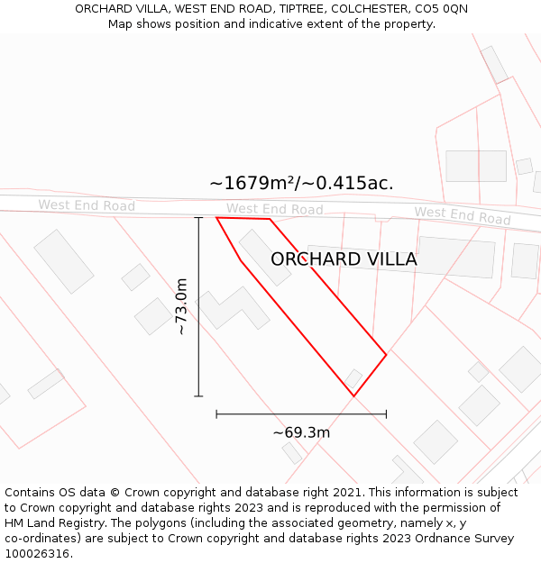 ORCHARD VILLA, WEST END ROAD, TIPTREE, COLCHESTER, CO5 0QN: Plot and title map