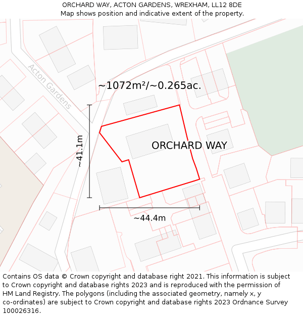 ORCHARD WAY, ACTON GARDENS, WREXHAM, LL12 8DE: Plot and title map