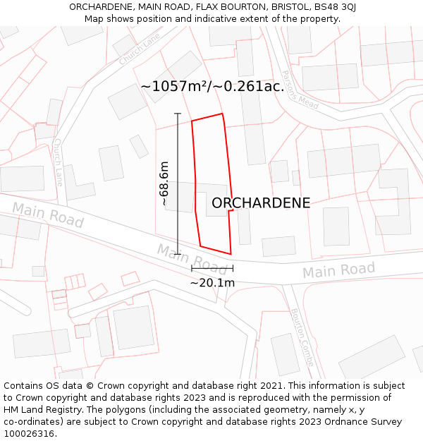 ORCHARDENE, MAIN ROAD, FLAX BOURTON, BRISTOL, BS48 3QJ: Plot and title map