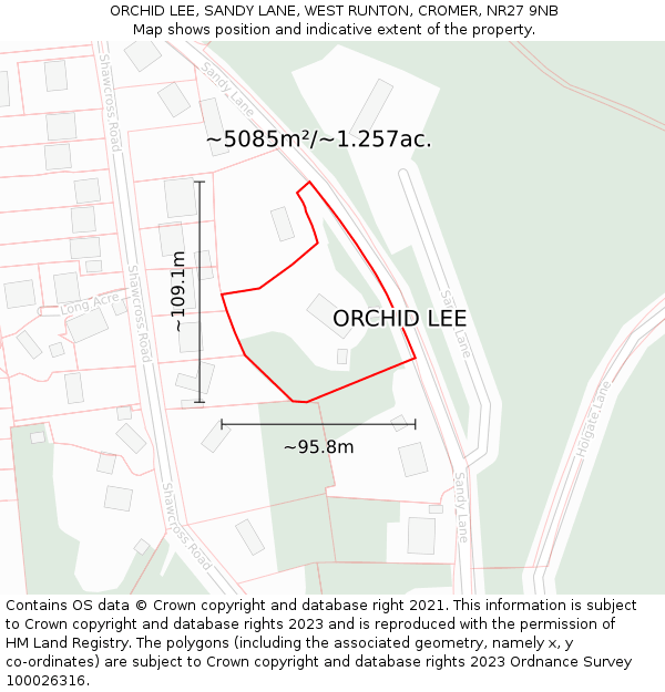 ORCHID LEE, SANDY LANE, WEST RUNTON, CROMER, NR27 9NB: Plot and title map