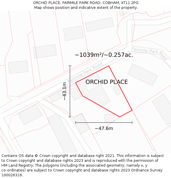 ORCHID PLACE, FAIRMILE PARK ROAD, COBHAM, KT11 2PG: Plot and title map
