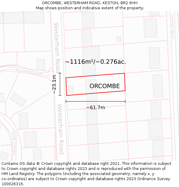 ORCOMBE, WESTERHAM ROAD, KESTON, BR2 6HH: Plot and title map