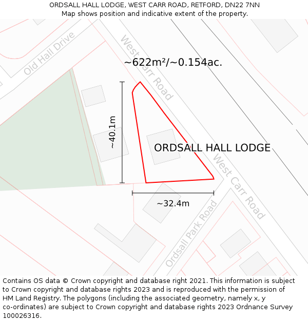 ORDSALL HALL LODGE, WEST CARR ROAD, RETFORD, DN22 7NN: Plot and title map
