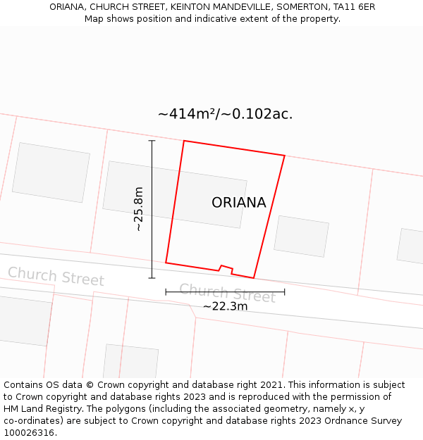 ORIANA, CHURCH STREET, KEINTON MANDEVILLE, SOMERTON, TA11 6ER: Plot and title map