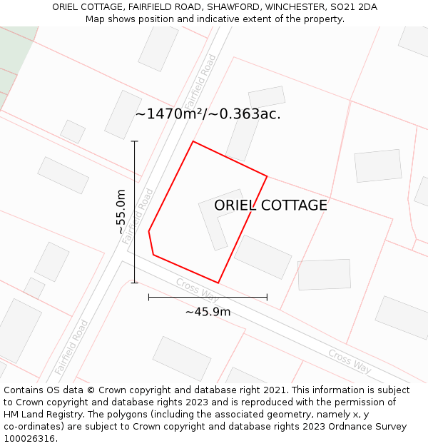 ORIEL COTTAGE, FAIRFIELD ROAD, SHAWFORD, WINCHESTER, SO21 2DA: Plot and title map