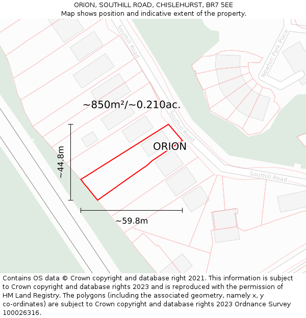 ORION, SOUTHILL ROAD, CHISLEHURST, BR7 5EE: Plot and title map