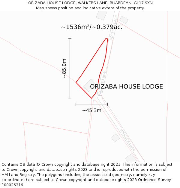 ORIZABA HOUSE LODGE, WALKERS LANE, RUARDEAN, GL17 9XN: Plot and title map