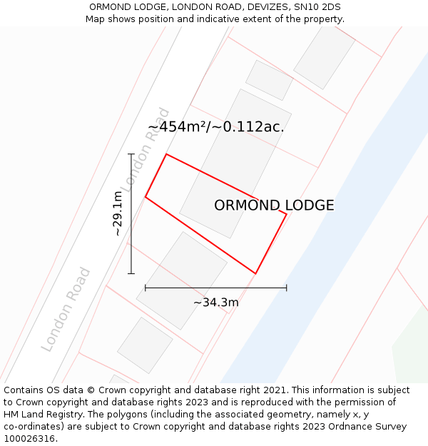 ORMOND LODGE, LONDON ROAD, DEVIZES, SN10 2DS: Plot and title map