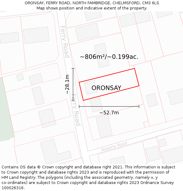 ORONSAY, FERRY ROAD, NORTH FAMBRIDGE, CHELMSFORD, CM3 6LS: Plot and title map