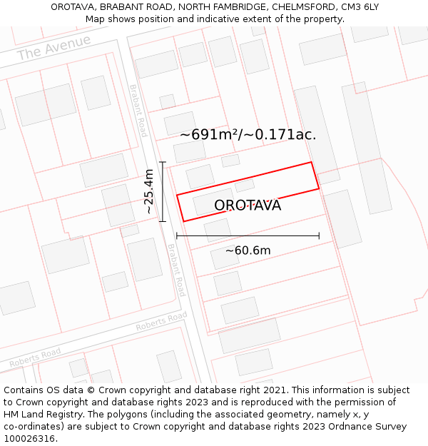 OROTAVA, BRABANT ROAD, NORTH FAMBRIDGE, CHELMSFORD, CM3 6LY: Plot and title map