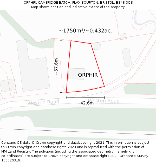 ORPHIR, CAMBRIDGE BATCH, FLAX BOURTON, BRISTOL, BS48 3QS: Plot and title map