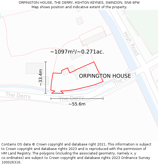 ORPINGTON HOUSE, THE DERRY, ASHTON KEYNES, SWINDON, SN6 6PW: Plot and title map