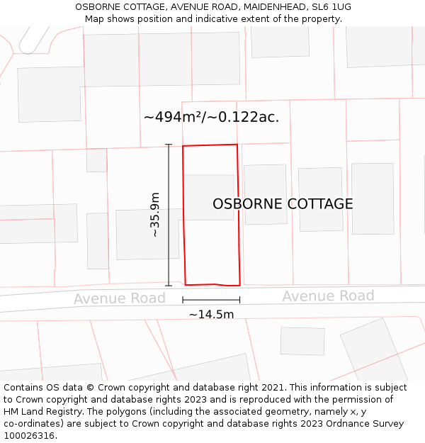 OSBORNE COTTAGE, AVENUE ROAD, MAIDENHEAD, SL6 1UG: Plot and title map