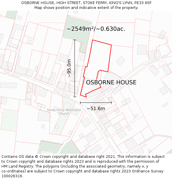 OSBORNE HOUSE, HIGH STREET, STOKE FERRY, KING'S LYNN, PE33 9SF: Plot and title map