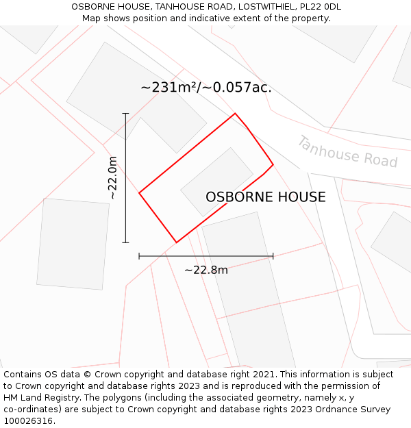 OSBORNE HOUSE, TANHOUSE ROAD, LOSTWITHIEL, PL22 0DL: Plot and title map