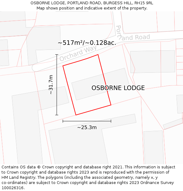 OSBORNE LODGE, PORTLAND ROAD, BURGESS HILL, RH15 9RL: Plot and title map