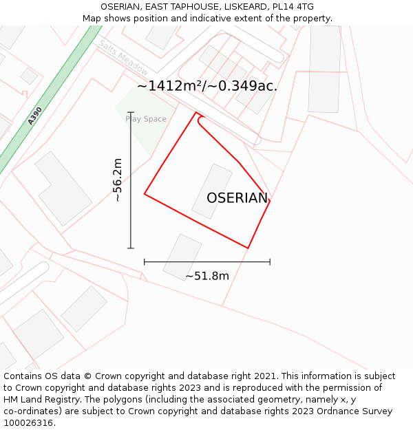 OSERIAN, EAST TAPHOUSE, LISKEARD, PL14 4TG: Plot and title map