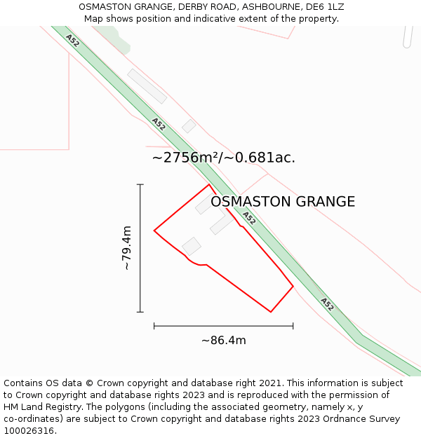 OSMASTON GRANGE, DERBY ROAD, ASHBOURNE, DE6 1LZ: Plot and title map