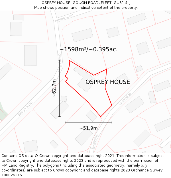OSPREY HOUSE, GOUGH ROAD, FLEET, GU51 4LJ: Plot and title map