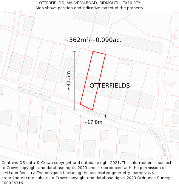 OTTERFIELDS, MALVERN ROAD, SIDMOUTH, EX10 9EY: Plot and title map