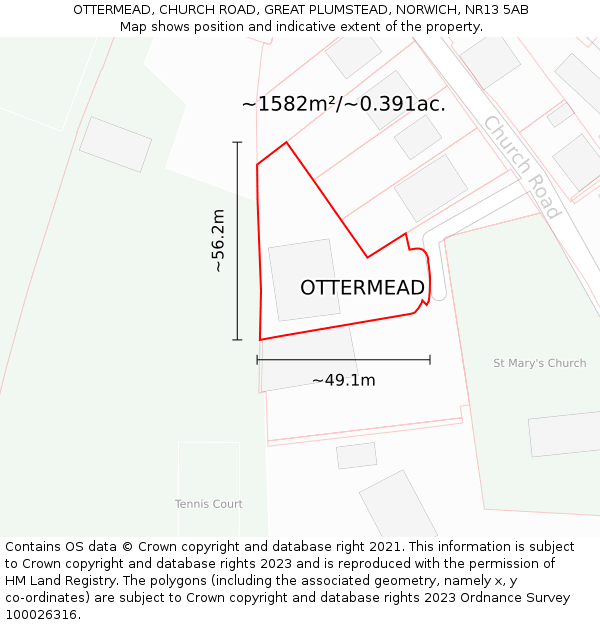 OTTERMEAD, CHURCH ROAD, GREAT PLUMSTEAD, NORWICH, NR13 5AB: Plot and title map