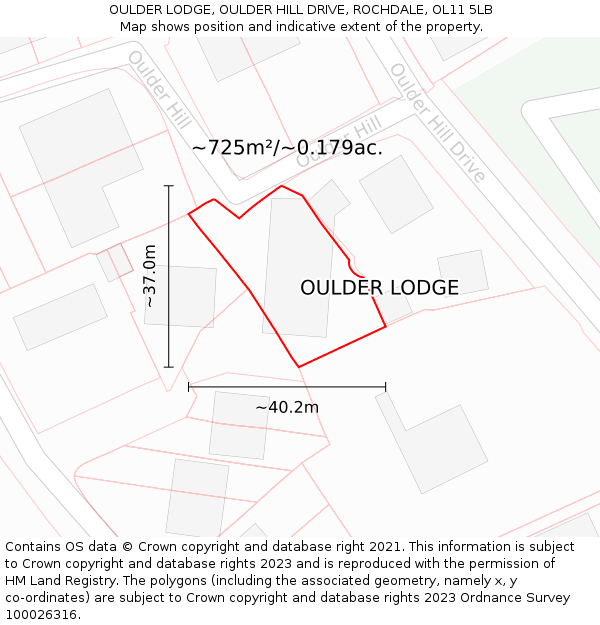 OULDER LODGE, OULDER HILL DRIVE, ROCHDALE, OL11 5LB: Plot and title map