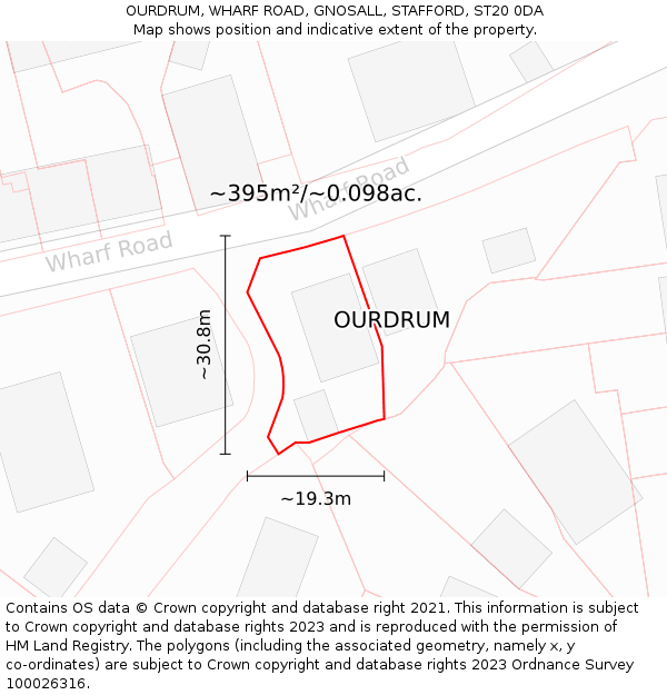 OURDRUM, WHARF ROAD, GNOSALL, STAFFORD, ST20 0DA: Plot and title map