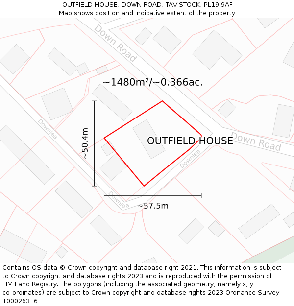 OUTFIELD HOUSE, DOWN ROAD, TAVISTOCK, PL19 9AF: Plot and title map