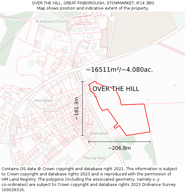 OVER THE HILL, GREAT FINBOROUGH, STOWMARKET, IP14 3BG: Plot and title map